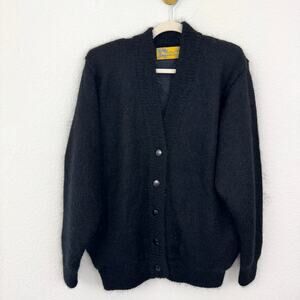 Annabelle Womens Cardigan Knit Sweater One Size Mohair Wool Blend Fuzzy Black
